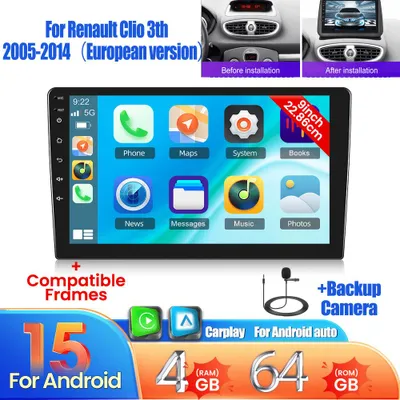 Image de Système multimédia Android 15 pour autoradio – Écran de 9 pouces – Compatible CarPlay et Android Auto – 4 Go de RAM, 64 Go de stockage