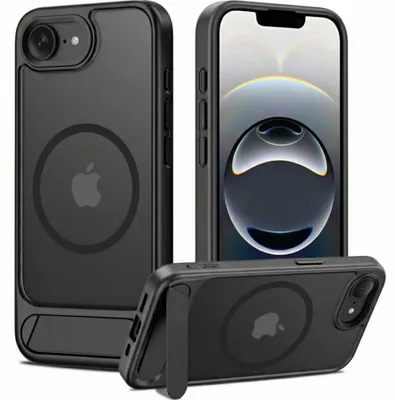Image de Étui pour téléphone portable avec support pour iPhone 17e / 16e avec MagSafe, Tech-Protect MagRack, noir translucide