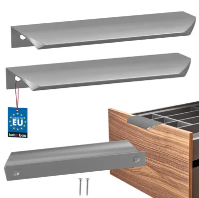 Immagine prodotto di KOTARBAU® Set da 2 maniglie per mobili, maniglie per armadi 148 mm, argento opaco ZnAl, maniglie con fissaggio posteriore, maniglie per bordi, maniglie per cassetti, cucina moderna