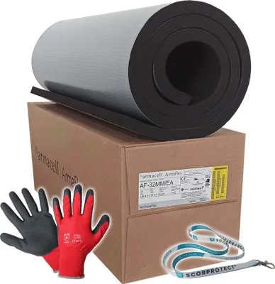 Produktbild von 32 mm Armacell Armaflex AF Kautschuk Platten selbstklebend + rote Handschuhe CAT 2 + Scorprotect® Schlüsselband : Isolierstärke 32 mm, 1000 x 3000 mm Ausführung: Isolierstärke 32 mm, 1000 x 3000 mm