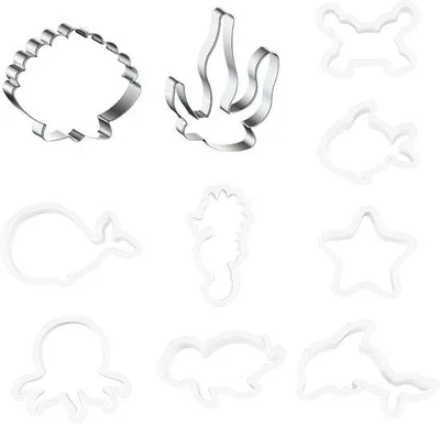 Produktbild von 8 Tierschalenformen, 1 Muschelform, 1 Meerjungfrauenform, Schalenform, Torteform mit Meereswesen