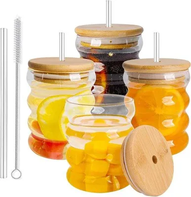 Immagine prodotto di Set da 4 bicchieri vintage da 320 ml con coperchi in legno