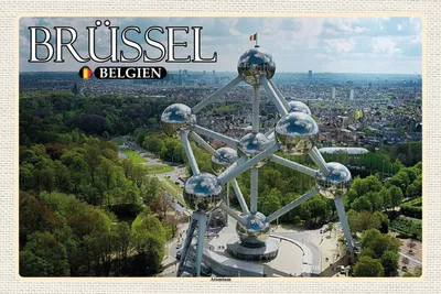 Produktbild von vianmo Holzschild 12x18 cm Brüssel Belgien Atomium Bildmotiv Reisemotiv Abenteuer Reisen