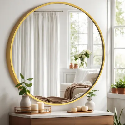 Produktbild von 60cm Golden Rund Spiegel Wandspiegel Dekorative HD Badezimmer Wandspiegel Badspiegel Wohnzimmer Schminkspiegel