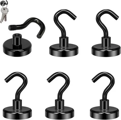 Zdjęcie produktu dla Haczyki magnetyczne 20 mm, neodymowe, 6 sztuk, czarne