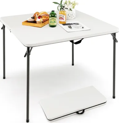 Produktbild von KOMFOTTEU Klapptisch für Camping, Picknick, tragbar, platzsparend, mit Tragegurten, aus HDPE mit und Stahl, für Grill, Garten, Outdoor, Belastung 100 kg (weiß)