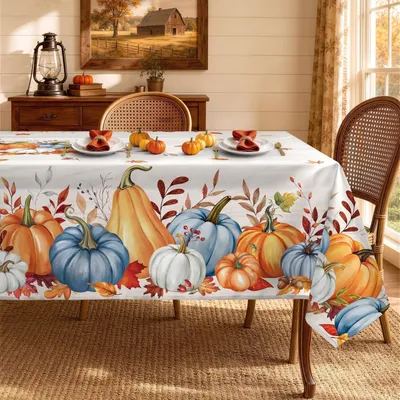 Produktbild von Tischdecke Polyester mit Kürbis & Blättern, Waschbar, 140 x 180 cm