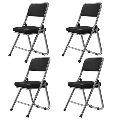 Image de Chaise pliante set de 4 fauteuils lounge avec rembourrage Chaise visiteur Chaises de cuisine 46x52x85cm Noir