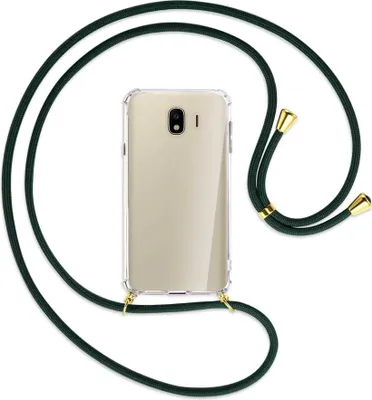 Produktbild von Handykette Backcover-Schutzhülle mit Band (Metall goldfarben) für Samsung Galaxy J4 2018 - dunkelgrün