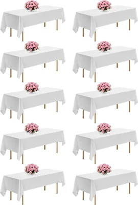 Immagine prodotto di Tovaglia - Confezione da 10 tovaglie rettangolari 152 x 259 cm - Riutilizzabili - Lavabili in lavatrice - Tessuto in poliestere - Per matrimoni, feste, banchetti - Bianco