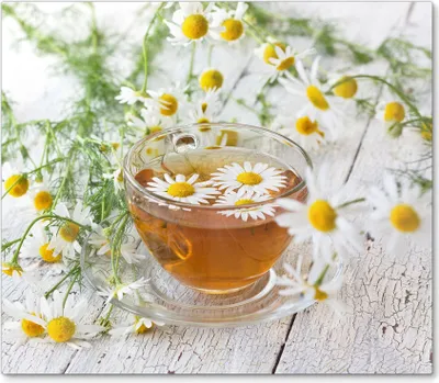 Immagine prodotto di DEQORI Copripiastra in vetro 1 pezzo 'Tè con fiori di camomilla' Copripiastra cucina