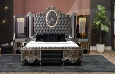 Image de Garniture chambre double lit de luxe Classiqueе noir ensemble 3pcs