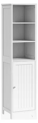 Produktbild von Badezimmerschrank mit 3 offenen Fächern und 1 Schrankfach, Aufbewahrungsschrank für Badezimmer und Wohnzimmer, Weiß, 40 x 38 x 160 cm