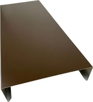 A brown metal roof flashing or trim piece is shown against a white background.