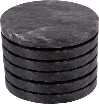 Produktbild von 6x Schwarz 10cm Marmor Runde Untersetzer - Rustikal Stein Heim Bar Küche Esstisch Gedeck & Tischset - von Argon Ta