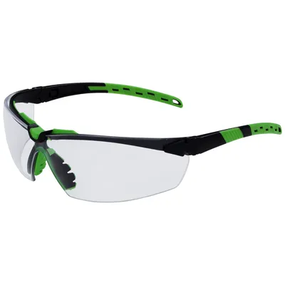 Produktbild von PRO FIT Schutzbrille Sprinter – Arbeitsbrille mit klarer Scheibe & Seitenschutz, Kratzfeste & Beschlagfreie Sicherheitsbrille, UV-Schutz -Schwarz/Grün