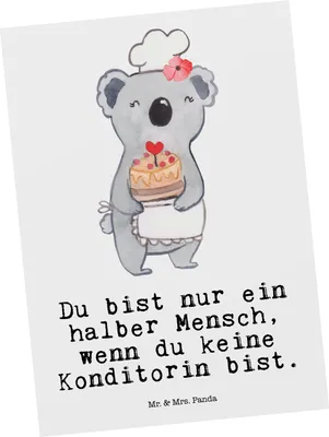 Produktbild von Mr. & Mrs. Panda Postkarte Konditorin Herz - Weiß - Geschenk, bildkarte, Ansichtskarte, Confiseurin, Lustig, Grußkarte, Postkarten, Spruch, Fotokarte, Witzig