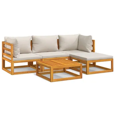 Produktbild von vidaXL 5-tlg. Garten-Lounge-Set mit Hellgrauen Kissen Massivholz