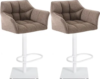 Produktbild von 2er Set Barhocker SIHAR - Stoff Terrabraun 64x45x88 cm Weiß | Barstuhl Höhenverstellbar Mit Lehne Drehbar Tresenhocker Tresenstuhl Kneipenhocker