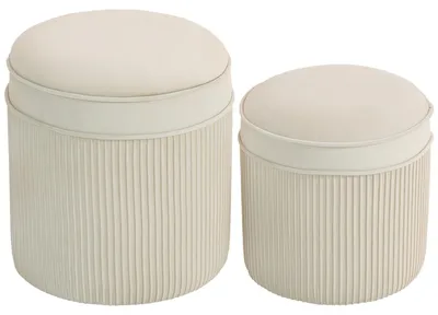 Imagen del producto de 2 puffs de almacenamiento – apariencia de terciopelo, color blanco | Color: Blanco | Dimensiones: 36x36x41,5 / 32x32x33,5 cm