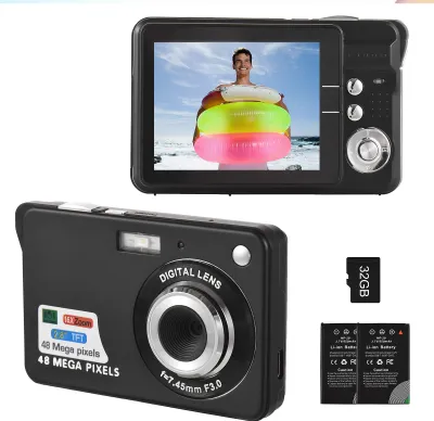 Produktbild von 4K-Digitalkamera, Videokamera, Camcorder, 48 MP, 2,8-Zoll-TFT-Bildschirm, Autofokus, 16-facher Digitalzoom, Anti-Shake-Funktion, Gesichtserkennung, Laecheln-Aufnahme, integrierter Blitz, mit 2 Akkus, 32 GB TF-Karte, Festival-Weihnachtsgeschenk fuer Kinder und Teenager