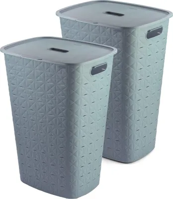 Produktbild von Curver Softex Wäschekorb – 2er-Set, 56 L, mit Deckel, Blau