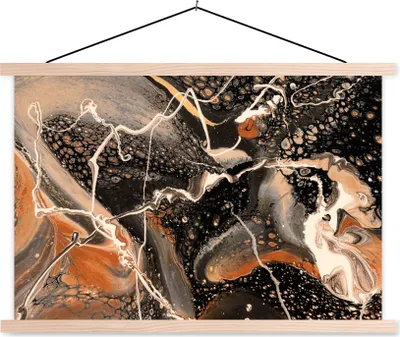 Produktbild von MuchoWow® Textilposter Acrylfarbe - Rot - Schwarz 120x80 cm mit holzfarbenen Rahmen - Aufhängeset