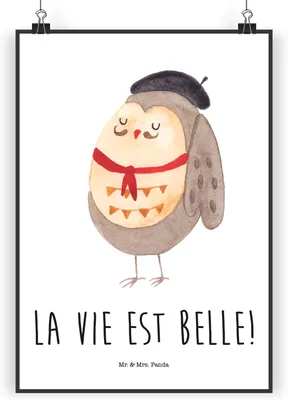 Produktbild von Mr. & Mrs. Panda Bild Eule Frankreich DIN A5 - Weiß - Geschenk, kunstdruck poster, Plakat, La Vie Est Belle, Deko, wanddeko, Französisch, Genießer, drucke, Eulen