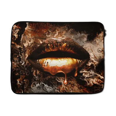 Produktbild von MuchoWow® Laptop Hülle 15 Zoll Gold - Lippen - Kunst - Gold - Luxus - Abstrakt Laptoptasche - Laptoptasche - Sleeve - Rundum-Schutz