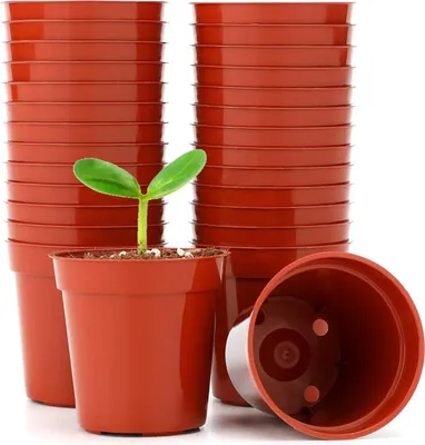 Image de Mini pots de plantes en plastique - Pots de culture pour graines - 50 pièces - couleur terracotta