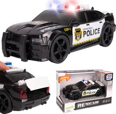 Produktbild von Malplay Polizeiwagen Spielzeug offener Kofferraum Sound Licht Schwarz ab 3 Jahren Geschenk 1:20 Rollenspiel