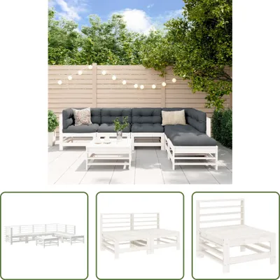 Produktbild von The Living Store 7-tlg. Garten-Lounge-Set Weiß Massivholz Kiefer