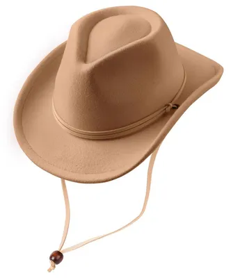 Immagine prodotto di Cappello da cowboy, stile Fedora, per bambini e ragazzi, unisex, con cintura e fibbia, stile western, in Panama, color cammello, adatto a bambini e ragazzi dai 4 ai 12 anni