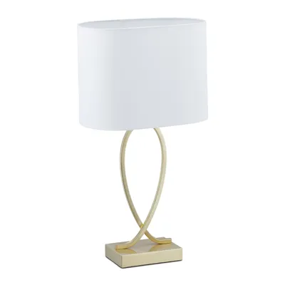 Produktbild von Relaxdays Tischlampe, Nachttischlampe mit Stoffschirm, HxBxT: 51 x 28 x 18 cm, E27, Tischleuchte Wohnzimmer, gold/weiß