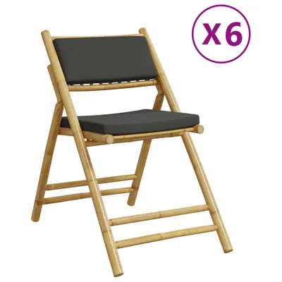 Image de Chaises de bistro pliantes lot de 6 coussins gris foncé bambou