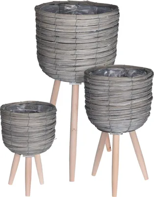 Produktbild von Pflanzenständer auf Beinen - 3er Set in grau -  Rattan Blumenständer