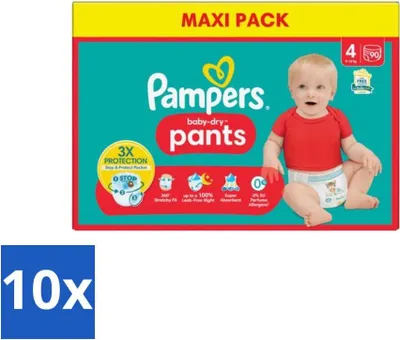 Produktbild von Pampers Baby-Dry Pants – Windelhosen – Größe 4 (9–15 kg) – Extra trocken – 90 Windeln - Vorteilspack - 10 Stücke