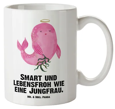 Produktbild von Mr. & Mrs. Panda Haferl Sternzeichen Jungfrau - Weiß - Geschenk, Große Teetasse, Teepott, Keramiktasse, Tasse, Geburtstag August, Teebecher, Pott, Jungfer, Meerjungfrau