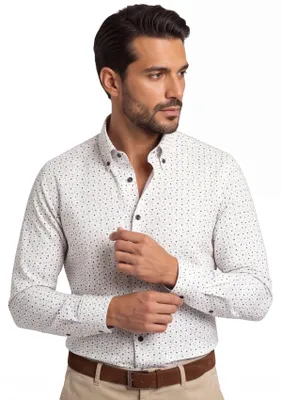 Produktbild von Ledub Hemd Modern Fit weiß mit Punktenmuster