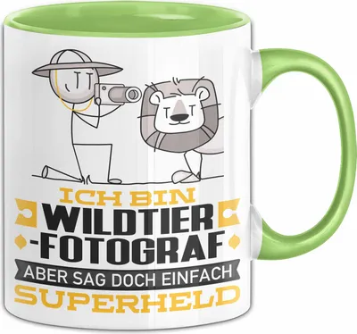 Produktbild von Wildtierfotograf Geschenk Tasse Ich Bin Wildtierfotograf Aber Sag Doch Einfach Superheld Lustige Geschenkdiee für Wildtierfotograf Kaffee-Becher (Grün)