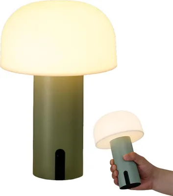 Produktbild von LED Pilz-Tischlampe, Touchbedienung, 3 Farbmodi, USB wiederaufladbar, IP44, dekoratives Nachtlicht für Zuhause