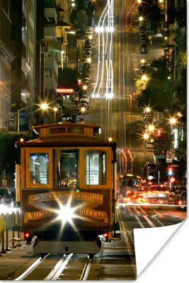 Produktbild von MuchoWow® Poster Straßenbahn in San Francisco bei Nacht 60x90 cm - Wanddekoration