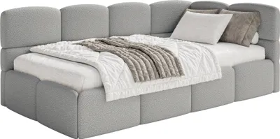 Produktbild von Selsey Cloudy – Jugendbett 120 cm, Bettkasten, Bouclé, Kopfteil rechts, Grau