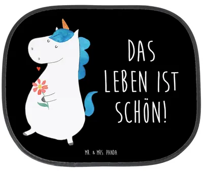 Produktbild von Mr. & Mrs. Panda Sonnenblende Auto Einhorn Spaziergang - Schwarz - Geschenk, Blumen, Unicorn, Einhörner, fenster sonnenschutz, Mutter, für, Freundin