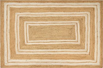 Produktbild von BELIANI Teppich Beige Jute Rechteckig 200 x 300 cm Kurzflor mit Geometrischem Muster Handgewebt Geflochten Boho für Fußbodenheizung Wohnzimmer Esszimmer