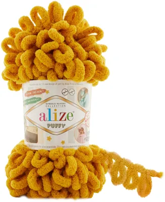 Produktbild von Alize Puffy PREMIUM Wolle Fingerstrick-Wolle, Schlaufenwolle, Chenille Garn, 100gr, 2 - Senf