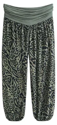 Produktbild von Damen Haremshose » Wellness Leggings » bequeme Freizeithose » Damen Sommerhose & Stoffhose » für Freizeit & Alltag: Grün / Leo-Muster Farbe: Grün Motiv: Leo-Muster