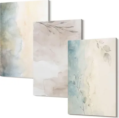 Produktbild von Leinwandbild – Wandbild – Leinwandbilder – Kunstdruck – Polycanvas – Modern – Mehrteilig – 3-Teilig Set – Hochwertig – Geruchslos – Lichtecht – Fertig Aufgespannt – 40x60 Cm Je Teil - Zarte Aquarellkartons