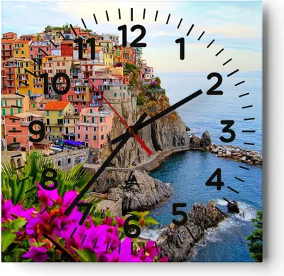 Produktbild von Wanduhr - Quadrat - Glasuhr - Italien küste felsen landschaft - 40x40cm - Schleichendes Uhrwerk - Lautlos - zum Aufhängen bereit - Dekoration Modern - Wanddekoration aus Glas - C4AC40x40-2684