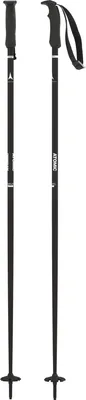 A pair of black ski poles against a white background.